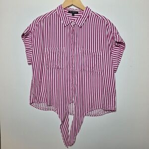 Velvet Heart Women's Striped Button-up Pink & White Blouse Medium